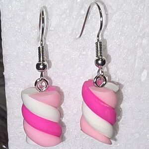 Pink and White Swirl Earrings